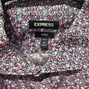 Express Men’s Floral Button-Down Shirt in Navy, Red & White
